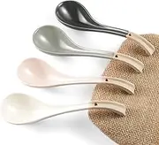 DAHO GOMSU Asian Ceramic Soup Spoon, with Long Handle Easy to Hold, Non-slip Bottom, for Japanese Ramen, Chinese and Vietnamese Wonton, Noodle Soup Spoons (V38)