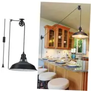 Plug in Pulley Pendant Light with 14.76ft Cord On/Off Switch, Industrial Barn