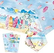 Surfs Up Party Decorations Tableware Girls Pink Surf Birthday Party Supplies Table Cover for Summer Hawaiian Beach Surfing Birthday Decorations Table Cloth
