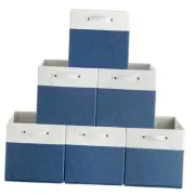 13 x 13 Inch Fine Linen Storage Bins with Handles，Fabric Cube White/Blue-6 Pack