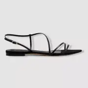 $625 Alexandre Birman Women's Black Alana Flat Point-Toe Sandal Shoes Size 36.5
