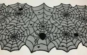 Halloween Table Runner Black Spiderweb Lace Spider Web Spiders Stars 72" NWOT