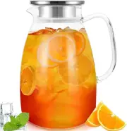 Glass Pitcher with Lid,68 Oz Water Pitcher for Hot Cold Drinks,Glass Water Pitch