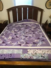 Handmade Patchwork Quilt Top Timeless Treasures Love Letters Purple Roses 85x85