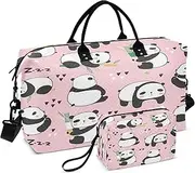 Travel Bag Sports Tote Gym Bag Overnight Bag with Adjustable Strap for Trekking Foldable Cute Panda Cartoon Pink Girl, Multi, 1 size, Modern/Fitted, Multi, 1 size