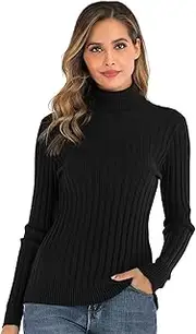 [Enjoyoself] Women's Knitted Jumper Ribbed Turtleneck Pullover Fine Knit Elegant Long Sleeve Knitted Jumper Stretch Warm Winter Turtleneck