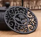 Black Cast Iron Trivet Pot Holder Chinese Tea Ceremony Accessory Coaster Decor