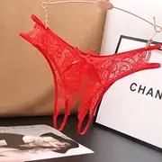 [FARZAH] Women Panties Female Underwear 3PCS/Set Women Sexy Crotch Opening Panties Transparent G-Strings Thongs Lingerie Solid Hollow Out Underwear for Ladies Woman Lace Pantys(Red 1pc)
