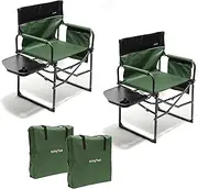 2 Pack SUNNYFEEL Camping Directors Chair, Heavy Duty,Oversized Portable Folding Chair with Side Table, Pocket for Beach, Fishing,Trip,Picnic,Lawn,Concert Outdoor Foldable Camp Chairs (Green)