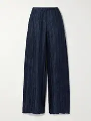 [16ARLINGTON] 16ARLINGTON - Mandrake Plissé-satin Wide-leg Pants - Navy - UK 8 UK 8 Blue