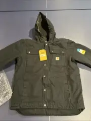 Carhartt Men Sz Medium Washed Duck Sherpa-Lined Relaxed Fit Utility Jacket Black