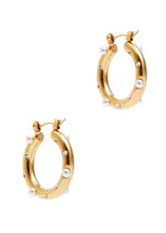 Kenneth Jay Lane Pearl and Crystal-embellished Hoop Earrings - Gold ONE SIZE
