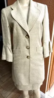 Isabel & Nina Skirt Suit Beige Tweed Long 3/4 Bell Sleeves Blazer Sz 2 NWTS pc
