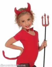 PLUSH CHILD SIZE DEVIL SET EARS BOW TIE TAIL DEMON KIT HALLOWEEN ACCESSORY