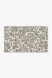 90' x 150' | Machine Washable Runner Rug | Kid & Pet Friendly | Indoor Rug | Block Party Black & Ivory Flatwoven Rug by Keith Haring | Ruggable
