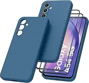 3 in 1 Silicone Case for Samsung Galaxy A54 5G Case, with 2-Pack A54 Screen Protector, Tempered Glass Film, Shockproof Bumper Protective Phone Cover with HD Clear Replacement Screen Protector