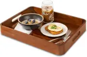 Acacia Wooden Serving Trays with Handles for Eating, Appetizers, Food, Snacks, o