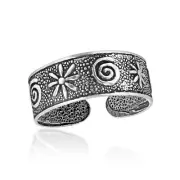 Bohemian Spiral and Starburst Adjustable .925 Sterling Silver Toe or Pinky Ring