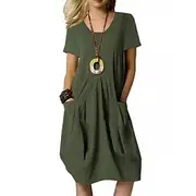 Women's Mini Dress Cotton Linen Dresses Casual Dress Stylish Basic Casual Vacation Daily Regular Fit Plain Short Sleeve V Neck Black Khaki Army Green Summer Sp