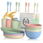 Wheat Straw Dinnerware Sets, 20pcs Dishes Dinnerware 20 PCS Multicolor-Light