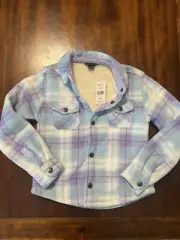 NWT Eddie Bauer Blue Purple Plaid Fleece Sherpa Lined Shacket Youth Size 6/6X
