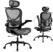 LarkLeaves Ergonomic Chair with 3D Headrest, Office Chair with Coat Hanger, Gaming Chair with 2D Lumbar Support & Flip Up Arms, Computer Chair Mesh Cushion & Backrest for Office, Study & Meeting,Black