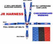 JUNIOR RACING HARNESS 5 POINT 2" SFI 16.1 BELT CAM LOCK BLUE CHECKERBOARD