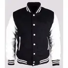 New Black Wool Jacket White Real Leather Sleeve Varsity Letterman College Bomber