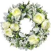 Artificial Wreath,Artificial Wreath for Front Door,50cm/20inch Summer Front Door Hanging Flower Garland, Silk Flower Welcome Sign Ornament for Wedding Decoration