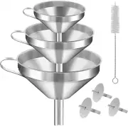 Stainless Steel Strainer Funnel Set, Kitchen Strainer Funnel Filter Set with Rem