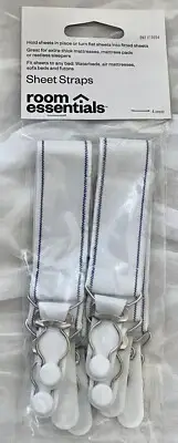 NWT Room Essentials Adjustable Bed Sheet Straps 4 Count White - Fits Any Sheets
