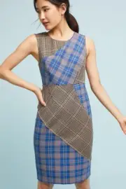 NEW ANTHROPOLOGIE TRACY REESE PLAID MIDI DRESS Sz 6 PATCHWORK SLEEVELESS DRESS