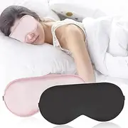 2 Pack Sleep Mask, Blackout Eye Mask,Super Soft Silk Eye Mask for Women Men,Eye Sleep Shade Cover, Blocks Light Reduces Puffy Eyes Gifts (Pink, Black)