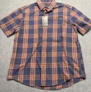 Dillards Solaris Mens Shirt Outdoor Orange /Blue Plaid Medium NWT Short Sleeve