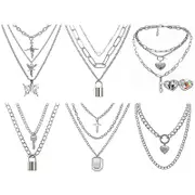 Nevenka Set of 6 Punk Multilayer Pendants Necklace for Women Teen Girls-D
