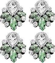 uxcell 4Pcs Handmade Beaded Patches, Glass Crystal Rhinestone Appliques Vintage Sew on Beaded Patch for Clothing DIY Sewing Accessories, Grass Green