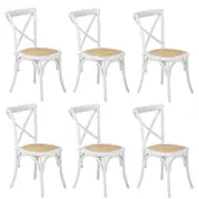 Oikiture 6PCS Crossback Dining Chair Solid Birch Timber Wood Ratan Seat White