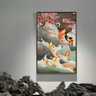 新中式錦鯉裝飾畫古風九魚圖玄關走廊過道掛畫酒店樣板間軟裝壁畫