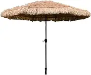 Beach Straw Parasol Umbrella， Beach Parasol with Hand Crank Handle， Outdoor Garden Tiki Umbrella Used for Outdoor Sun Terrace Holiday，