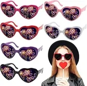 6PCS Heart Effect Diffraction Glasses, 3d Light Heart Shaped Special Effects Sunglasses Love Eyeglasses for Bar Night Club Fireworks Music Party