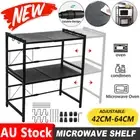 Microwave Shelf Adjustable Oven Kitchen Organiser Storage Rack Holder+Side Hooks