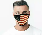 Protective Face Mask - American Flag Front - Soft Cotton - With Tie Back