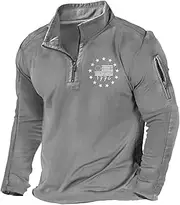 [H HYFOL] Men's USA Flag Graphic Pocket Pullover American Patriotic 1/4 Zip Stand Collar Long Sleeve Sweatshirts