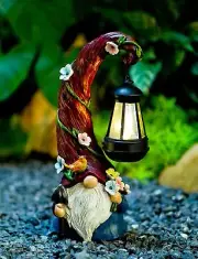 Gnome Garden Decor Statue Solar Gnomes Decorations for Yard with Lantern Light O