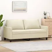 Premium 2-Seater Sofa, Cream Faux Leather, 140 cm Seat Width, Comfortable and Stylish Couch for Living Room, Apartment, or Small Spaces, Modern Furniture with Sturdy Metal Frame