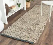 Safavieh Natural Fiber Jute Natural / Blue Runner 2' 6" x 10'