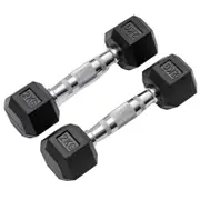 METEOR 2kg Pair Rubber Hex Dumbbells