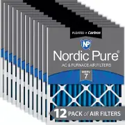 Nordic Pure 15x20x2 Pleated Air Filters MERV 7 Plus Carbon 12 Pack