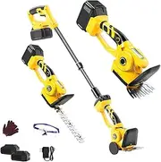 Electric Shrub Trimmer, Hedge Trimmer Grass Shear with 45° Adjustable Cutting Head and Rechargeable Battery, 1-30cm Retractable Adjusting Rod for Garden, Shrub, Lawn Trimming