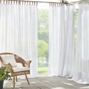 Elrene Home Fashions Darien Solid Indoor/Outdoor Sheer Adhesive Loop Tab Top Window Curtain Panel, 52 x 84